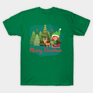 Merry Christmas, elf and reindeer T-Shirt